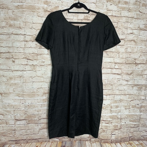 Vintage Santa Fe black linen sheath dress sz 4 button accents - Picture 2 of 7